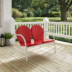 Crosley Furniture Griffith Retro Metal Outdoor Loveseat, 2-Person Patio Bench for Porch, Deck, Balcony, Red