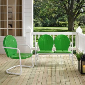 Crosley Furniture Griffith 2-Piece Retro Metal Outdoor Chair and Loveseat Patio Furniture Set for Porch, Grasshopper Green