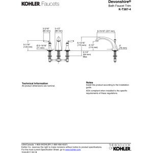 Kohler K-T387-4-2BZ Devonshire Deck Mount Bath Faucet Trim, Oil Rubbed Bronze