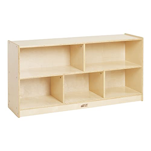 ECR4Kids 5-Compartment Mobile Storage Cabinet, 24in, Classroom Furniture, Natural