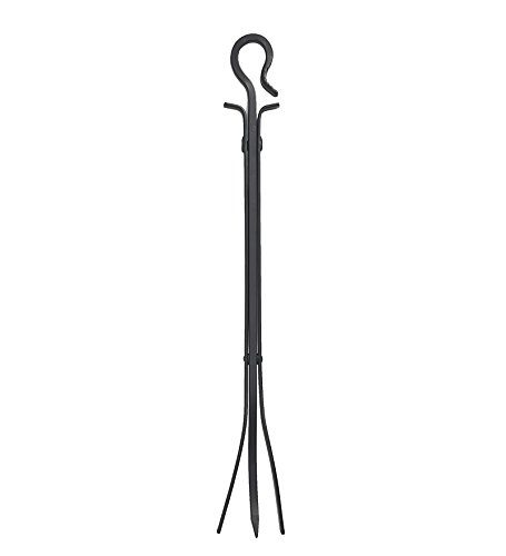 Plow & Hearth Tall 5 Piece Hand Forged Iron Fireplace Tool Set with Poker, Tongs, Shovel, Broom, and Stand 7-in Diam. x 32.5 H Black