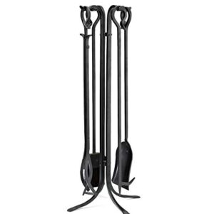 Plow & Hearth Tall 5 Piece Hand Forged Iron Fireplace Tool Set with Poker, Tongs, Shovel, Broom, and Stand 7-in Diam. x 32.5 H Black