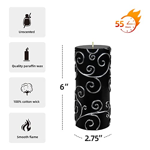 Zest Candle Pillar Candles, 3 by 6-Inch, Black Scroll