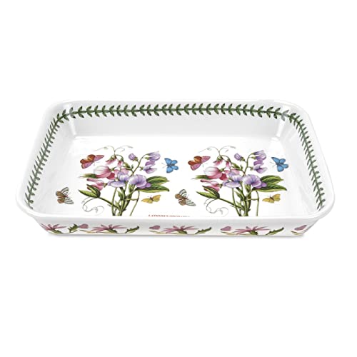 Portmeirion Botanic Garden 15" x 11" Lasagna Dish | Sweet Pea Motif | Fine Porcelain | Chip Resistant Glaze | Dishwasher, Microwave, Freezer, Oven Safe