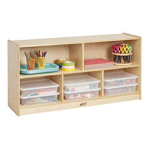 ECR4Kids 5-Compartment Mobile Storage Cabinet, 24in, Classroom Furniture, Natural