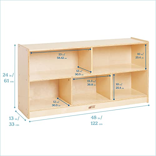 ECR4Kids 5-Compartment Mobile Storage Cabinet, 24in, Classroom Furniture, Natural