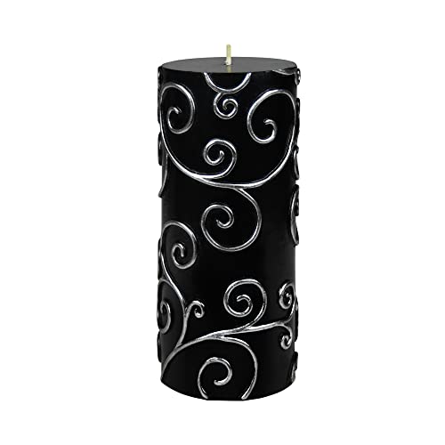 Zest Candle Pillar Candles, 3 by 6-Inch, Black Scroll