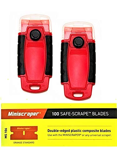 100 Plastic Double Edged Razor Blades and 2 Long Handled Razor Scrapers