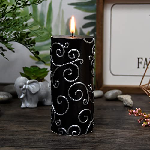 Zest Candle Pillar Candles, 3 by 6-Inch, Black Scroll