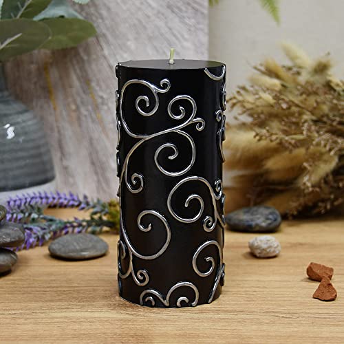 Zest Candle Pillar Candles, 3 by 6-Inch, Black Scroll