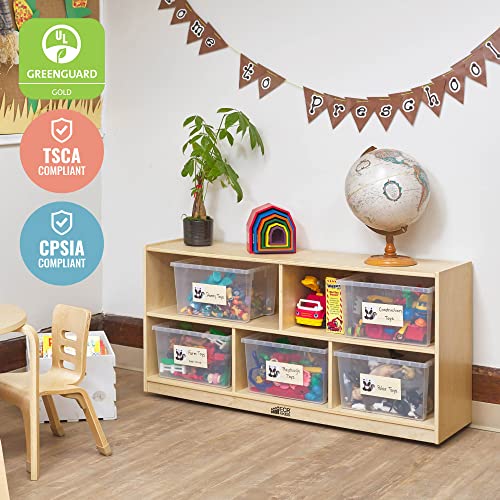 ECR4Kids 5-Compartment Mobile Storage Cabinet, 24in, Classroom Furniture, Natural