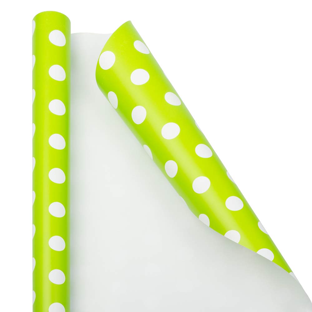 JAM Paper Gift Wrap - Polka Dot Wrapping Paper - 25 Sq Ft (30 in x 10 Ft) - Lime Green with White Dots - Roll Sold Individually