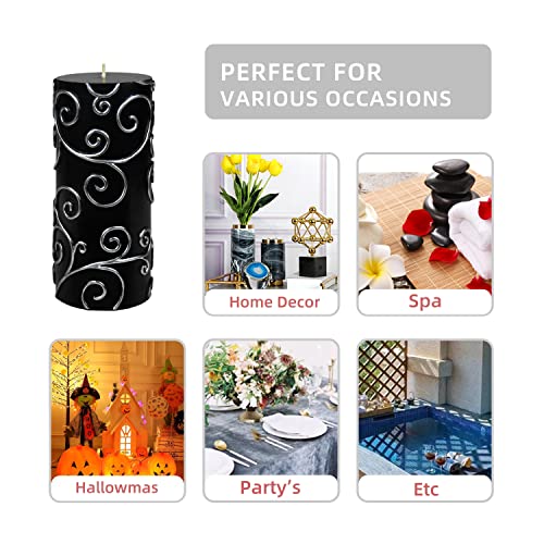 Zest Candle Pillar Candles, 3 by 6-Inch, Black Scroll