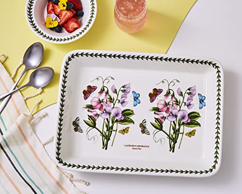 Portmeirion Botanic Garden 15" x 11" Lasagna Dish | Sweet Pea Motif | Fine Porcelain | Chip Resistant Glaze | Dishwasher, Microwave, Freezer, Oven Safe