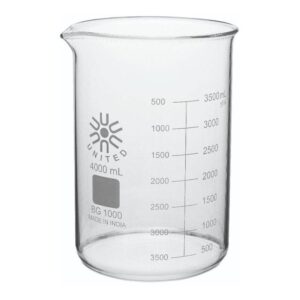 united scientific™ bg1000-4000 borosilicate laboratory grade glass beakers | griffin style low form beaker | graduated with spout | designed for laboratories & chemistry classrooms | 4,000ml capacity