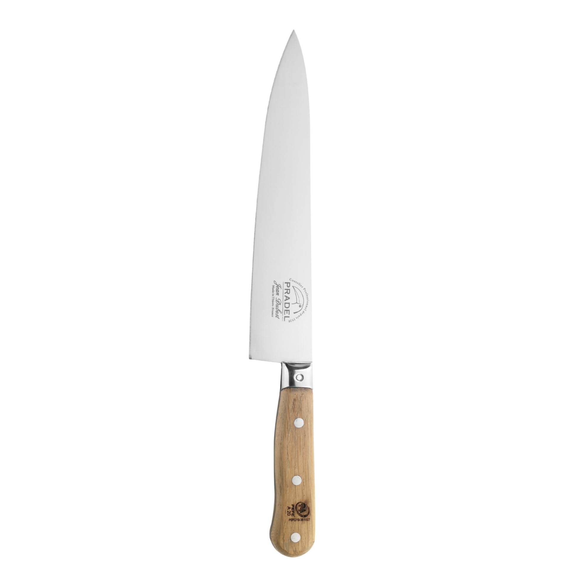 Jean Dubost 1920 Chef Knife, Oak Wood Handle - Rust-Resistant Stainless Steel - Made in France