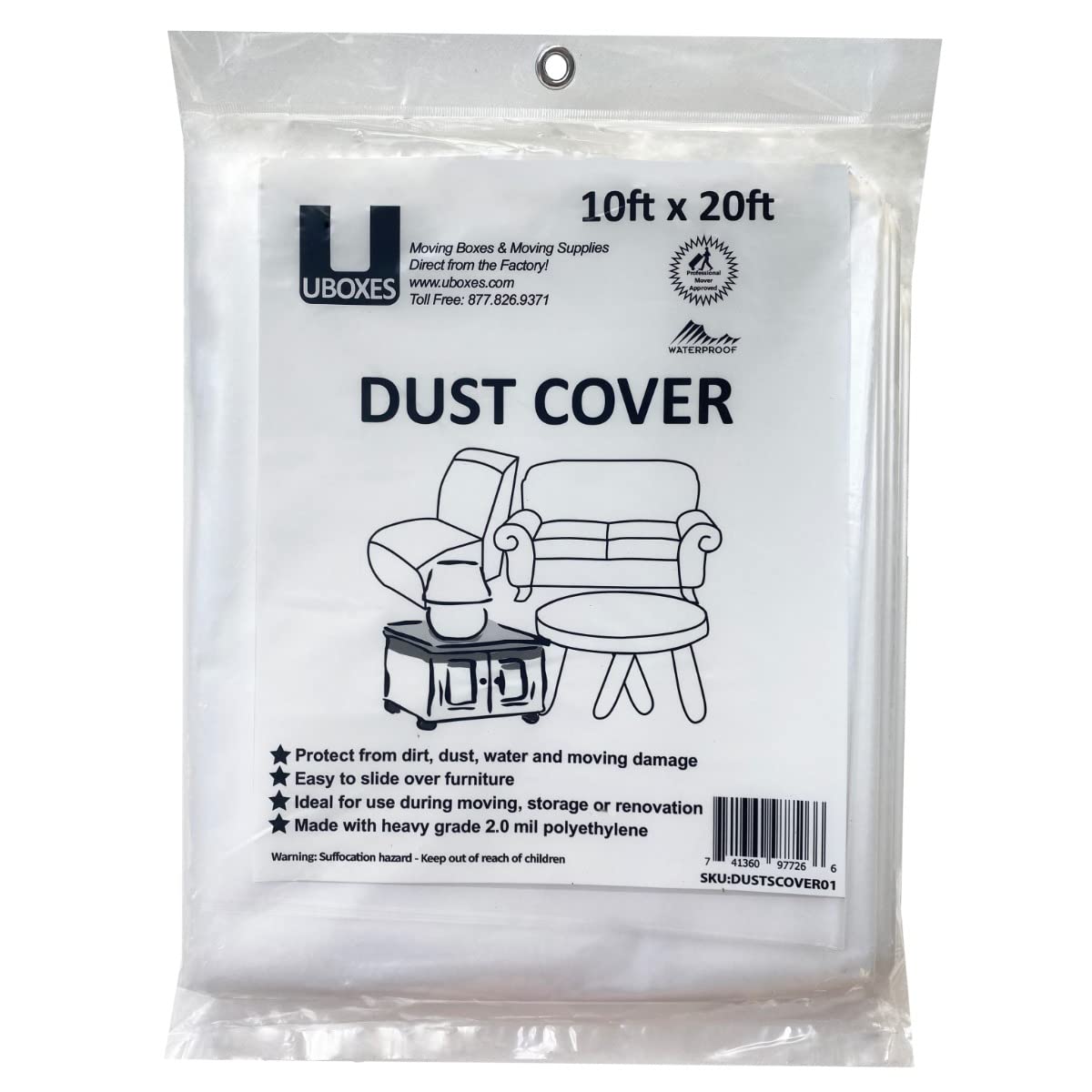 Uboxes Furniture Covers protect your furniture with our versatile 10' x 20' dust cover, Clear