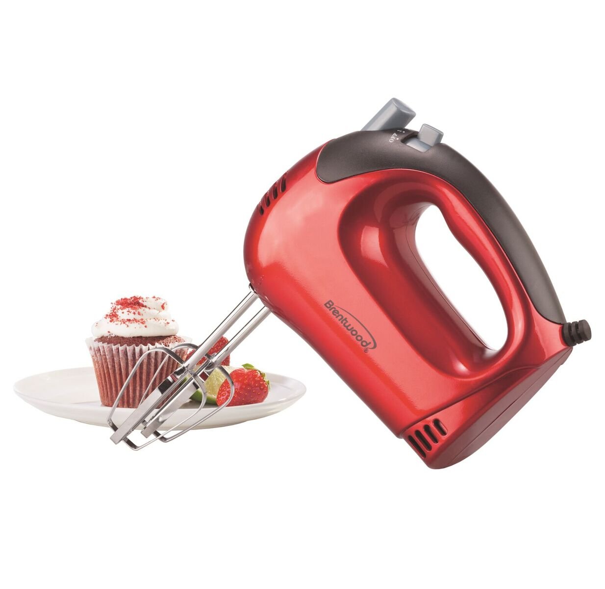 Brentwood Electric Hand Mixer Lightweight 5-Speed, Red