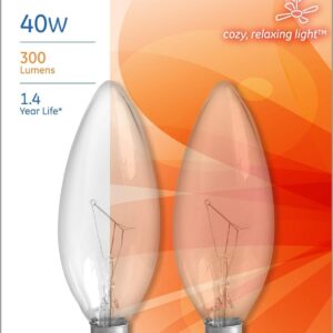 Ge Ceiling Fan Light Bulbs Blunt Tip 40 W 280 Lumens Candelabra 3.19 in. C-7a Clear Carded 2 Pack