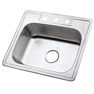 kingston brass gourmetier gkts2520 self rimming single bowl kitchen sink 3 holes 25-inch-length by 22-inch-width by 6-inch-depth, 22 gauge, brushed stainless steel