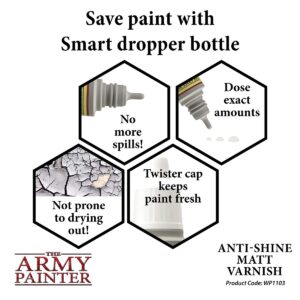 The Army Painter Anti Shine Matt Varnish for Miniature Painting - After Quickshade Matte Top Coat Acrylic Varnish for Miniatures - Matte Finish for Acrylic Model Paint, 18ml, Dropper Bottle