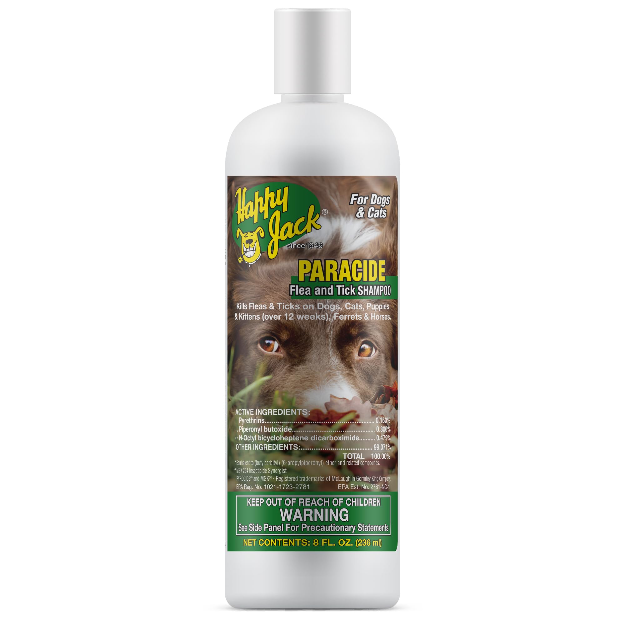 Happy Jack Paracide Flea & Tick Shampoo for Dogs, Dog Flea and Tick Treatment, Flea and Tick Prevention for Cats, 8 oz