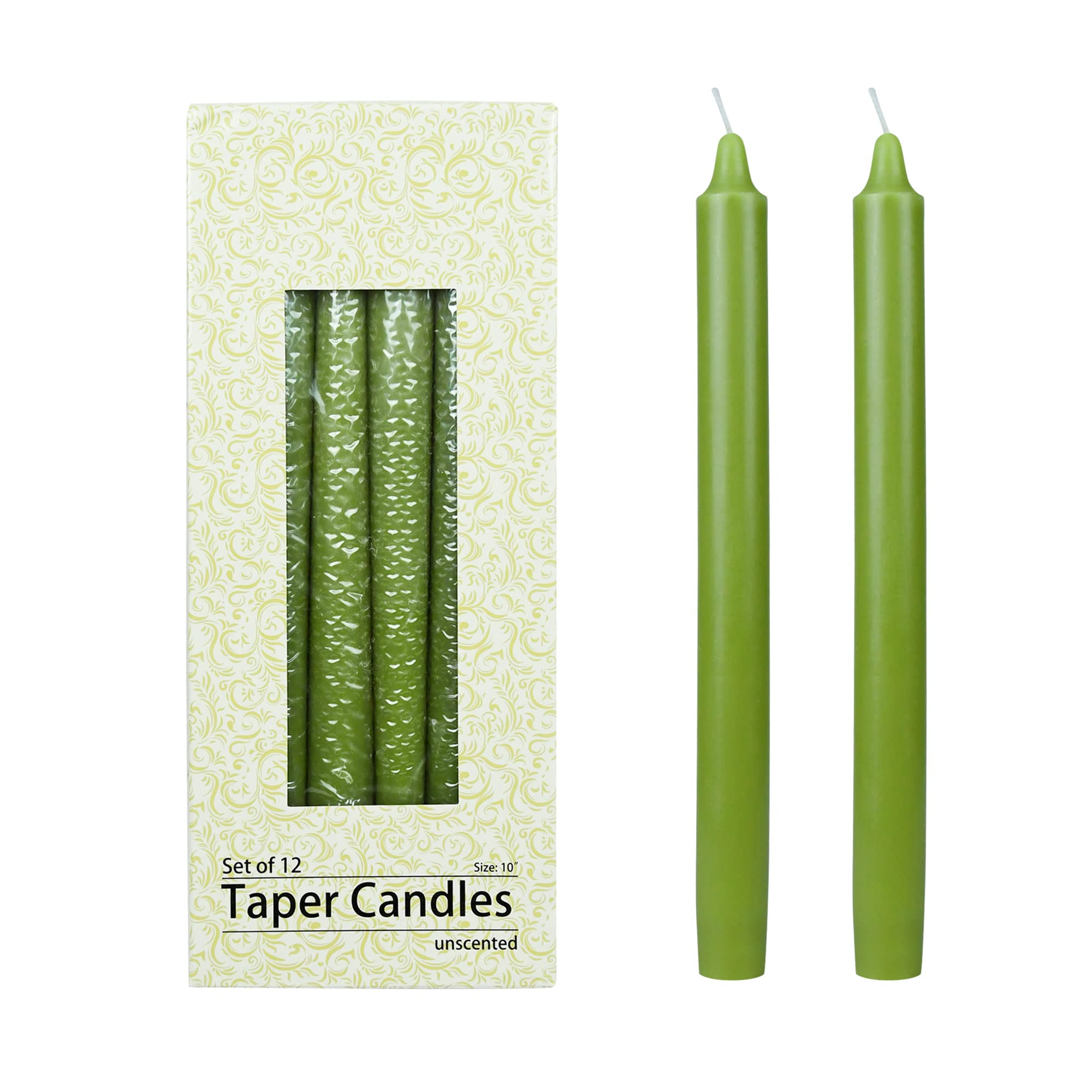 Zest Candle 12-Piece Taper Candles, 10-Inch, Sage Green Straight