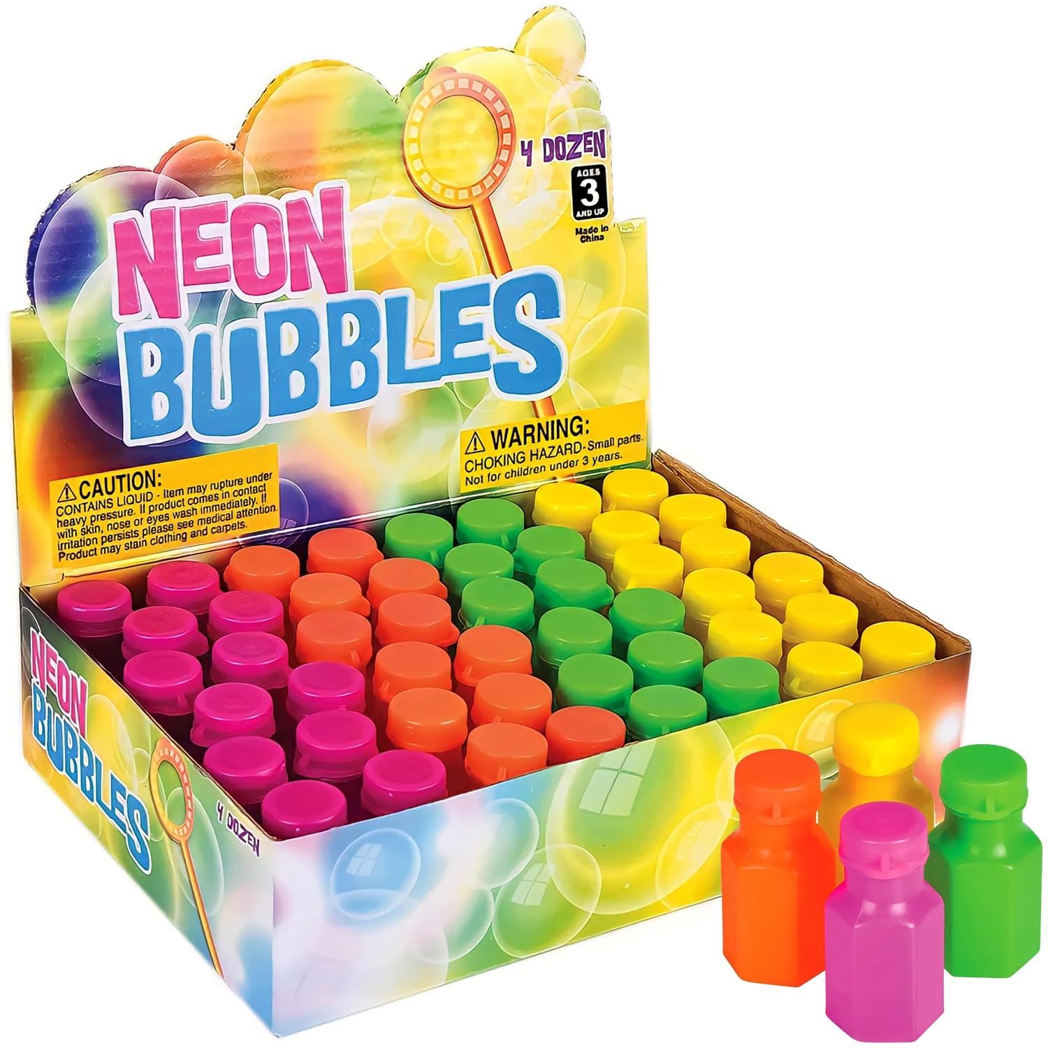 Rhode Island Novelty 1.75 Inch Neon Bubble Bottles, Pack of 48