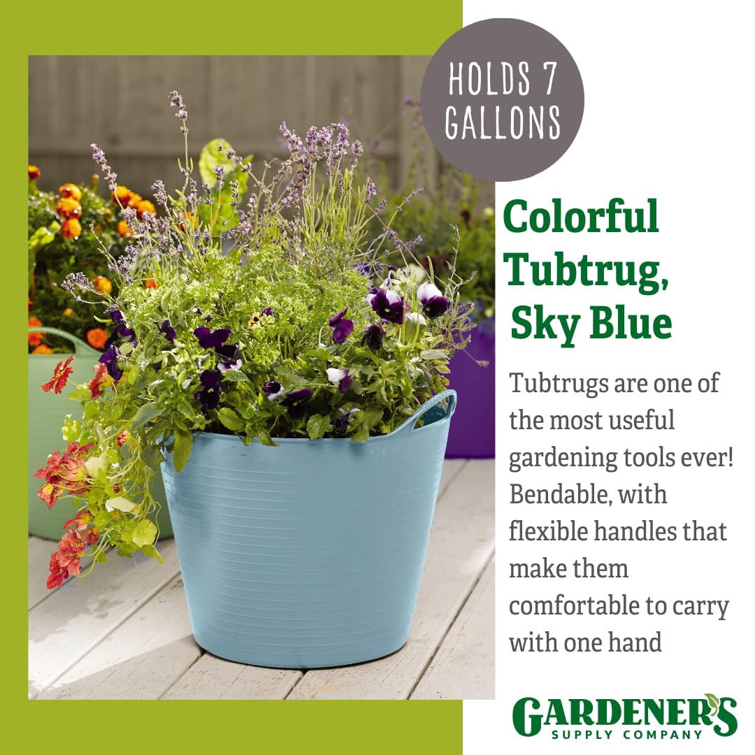 Gardener's Supply Company Colorful Tubtrug, 7 Gallon, Flexible Lightweight Gardening Basket, Indoor Outdoor Multi-Use (Sky Blue)