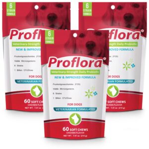 proflora probiotic soft chews for dogs - veterinary-strength daily probiotic - digestion health - boost immune system - skin and coat health - 180 soft chews