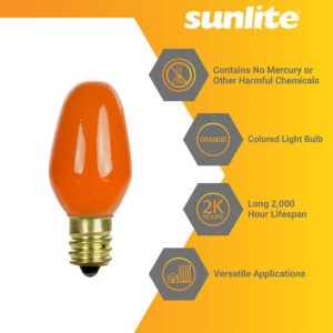 Sunlite 01232 7C7 Incandescent Bulb, 7 Watt, Candelabra E12 Base, C7 Small Night Light, Colored Bulb, Orange, 4 Count