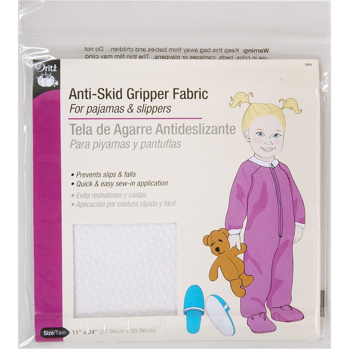 Dritz 564 Anti-Skid Gripper Fabric, 11 x 24-Inch, White