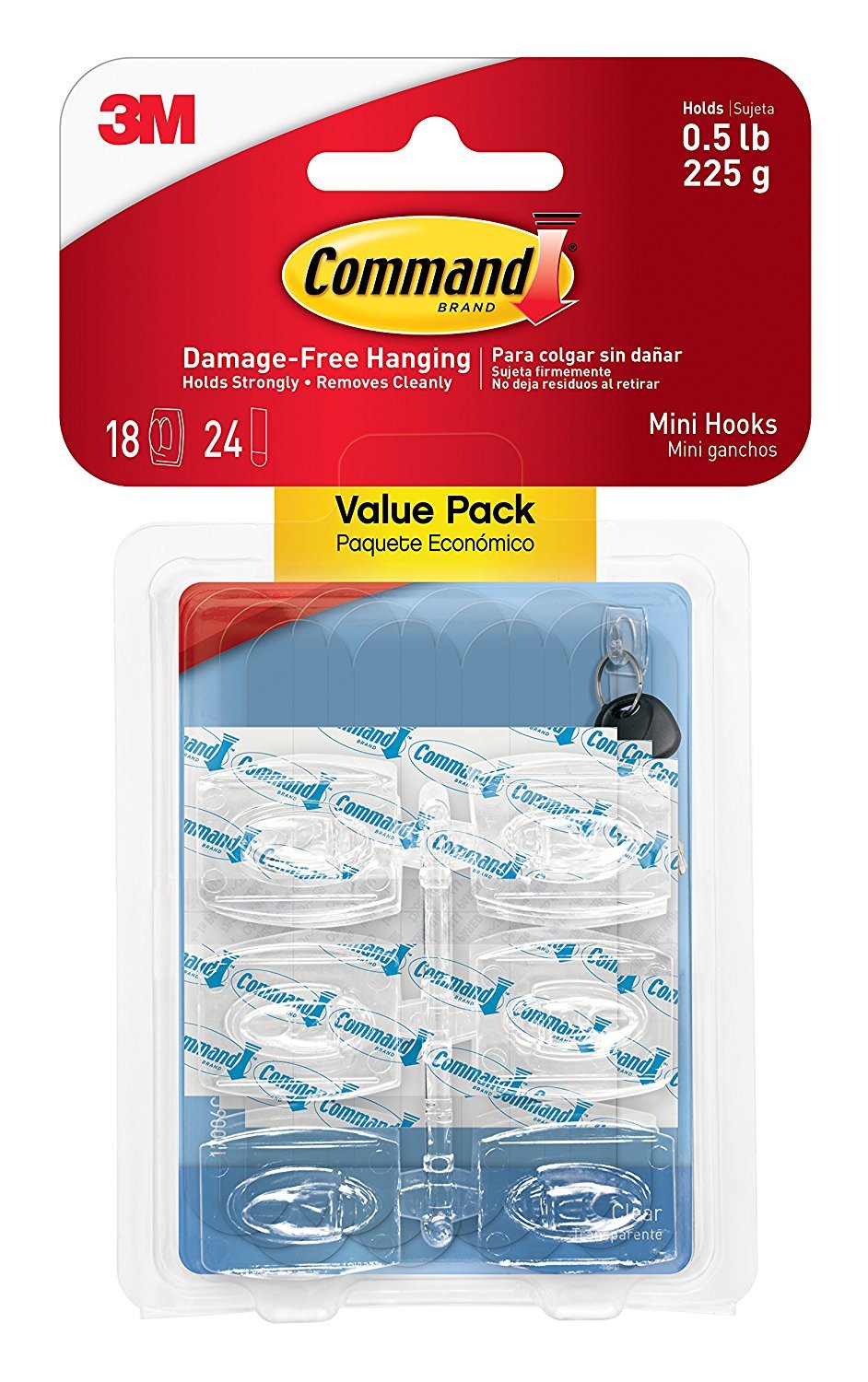 Command 4-packages of Mini Hooks, Organize Damage-Free, Indoor Use (17006CLR-18ES)