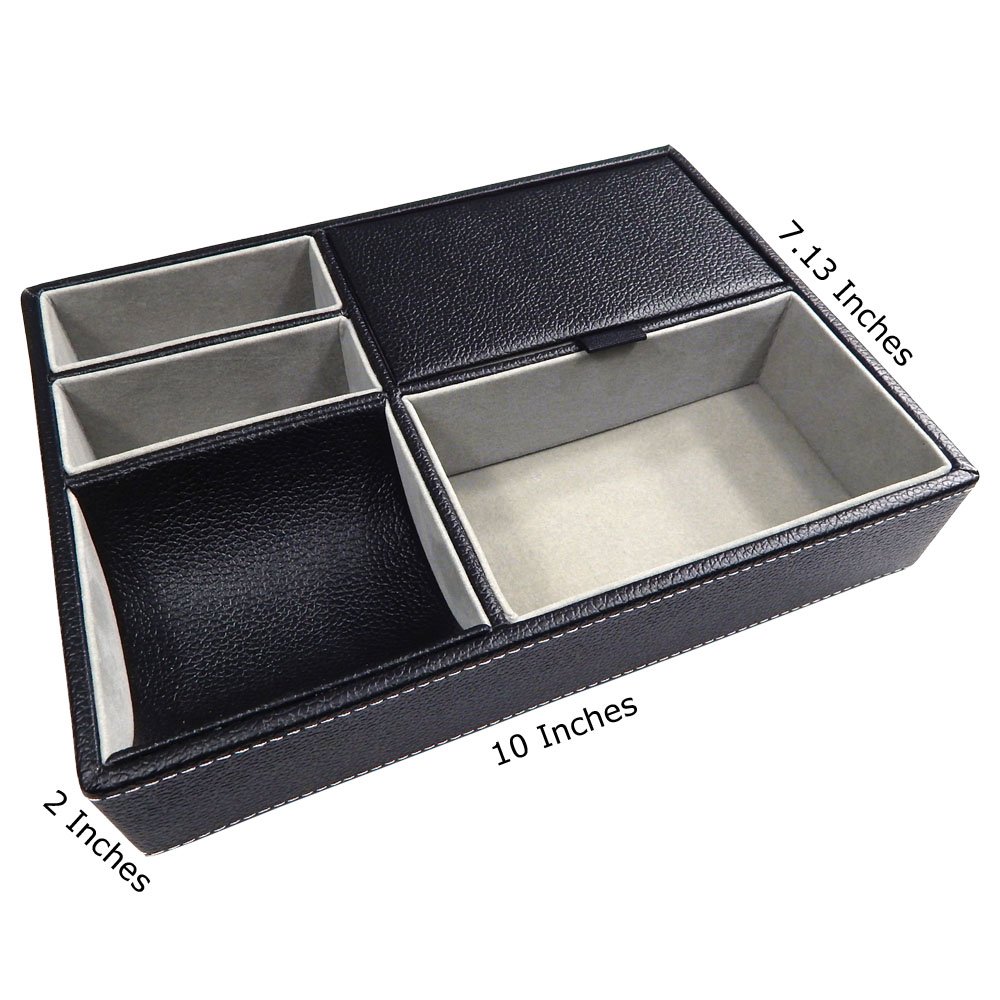 Profile Gifts® 10 Inch Black Leatherette Valet Tray with 5 Compartments