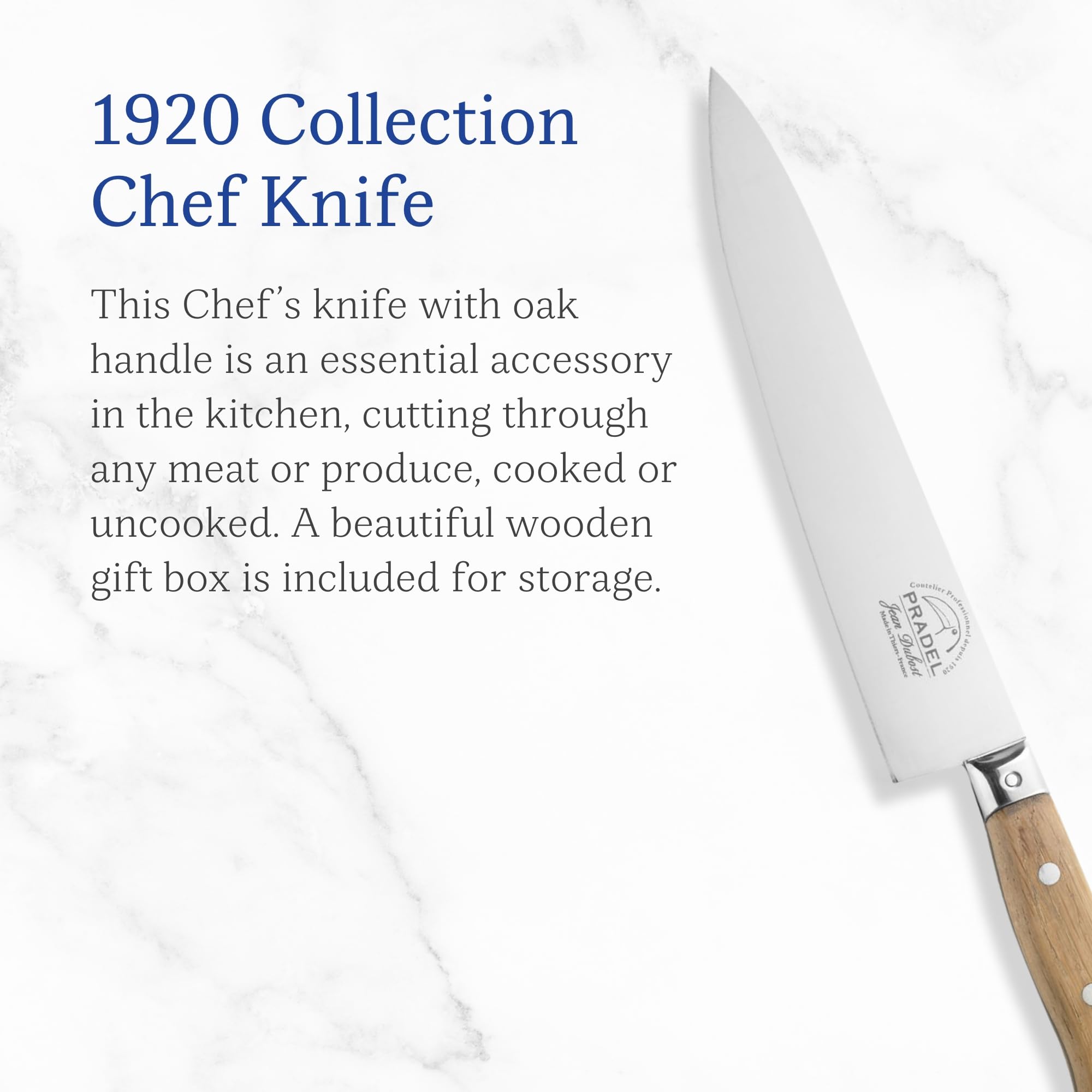 Jean Dubost 1920 Chef Knife, Oak Wood Handle - Rust-Resistant Stainless Steel - Made in France