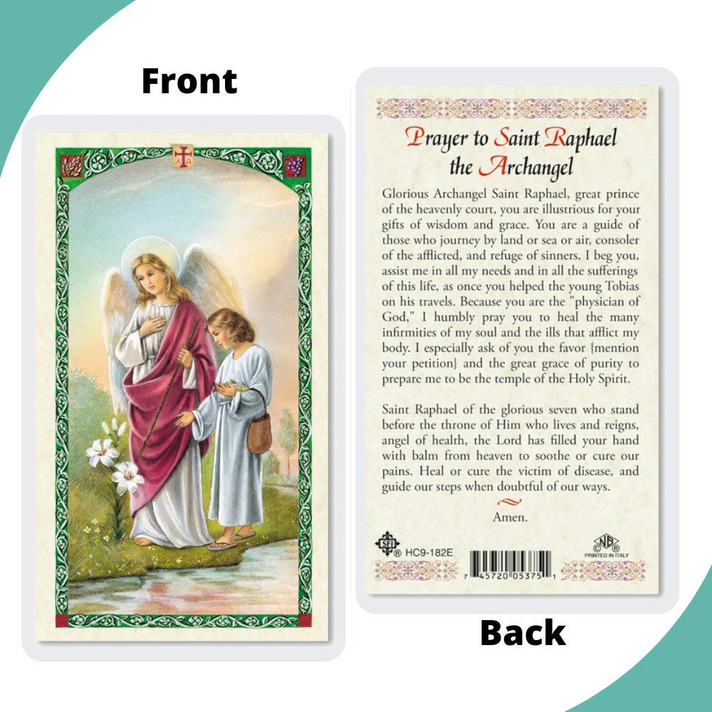 Prayer to St. Raphael the Archangel Holy Card (HC9-182E) - Laminated by San Francis Imports