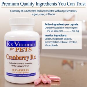 Rx Vitamins Cranberry Pills for Dogs - Cat Urinary Tract Medicine Support - UTI Treatment for Pets - Dog & Cat Urinary Relief Aid - 90 Cap.