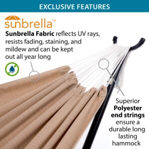 Vivere Double Sunbrella® Hammock with Space Saving Steel Stand, Sand (450 lb Capacity - Premium Carry Bag Included)