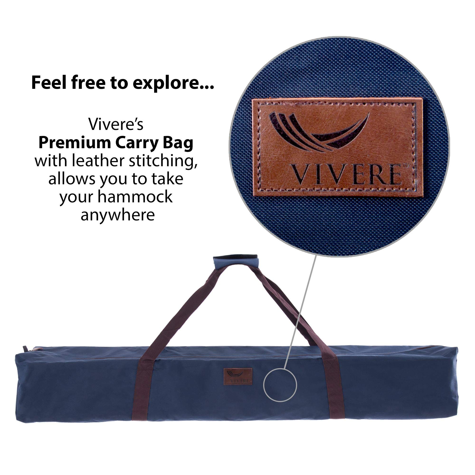 Vivere Double Sunbrella® Hammock with Space Saving Steel Stand, Sand (450 lb Capacity - Premium Carry Bag Included)