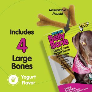 Fido Belly Bones for Dogs, 4 Yogurt Flavor Large Dog Dental Treats (Made in USA) - 4 Count Dog Treats for Large Dogs - Plaque and Tartar Control for Fresh Breath, Digestive Health Support