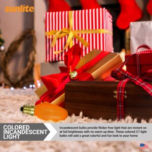 Sunlite 01232 7C7 Incandescent Bulb, 7 Watt, Candelabra E12 Base, C7 Small Night Light, Colored Bulb, Orange, 4 Count