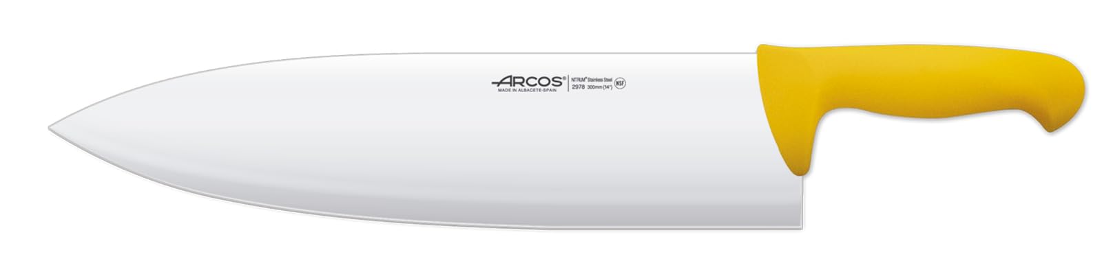 ARCOS Roma Knife/Butcher Knife 14 Inch Nitrum Stainless Steel and 360 mm blade. Ergonomic Polypropylene Handle. Series 2900. Features different handle colors to make it easier. Color Yellow.