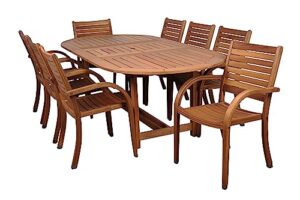 amazonia arizona 9 piece oval outdoor dining set | eucalyptus wood | durable and ideal for patio and backyard