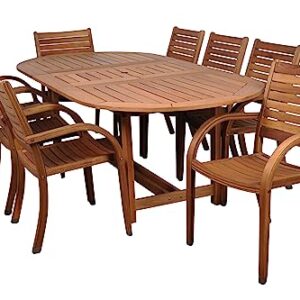 Amazonia Arizona 9 Piece Oval Outdoor Dining Set | Eucalyptus Wood | Durable and Ideal for Patio and Backyard