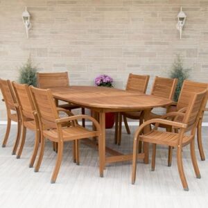 Amazonia Arizona 9 Piece Oval Outdoor Dining Set | Eucalyptus Wood | Durable and Ideal for Patio and Backyard