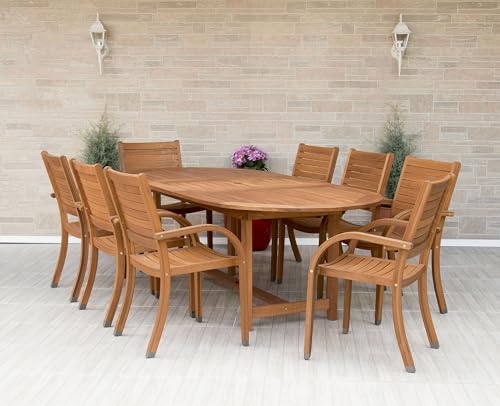 Amazonia Arizona 9 Piece Oval Outdoor Dining Set | Eucalyptus Wood | Durable and Ideal for Patio and Backyard