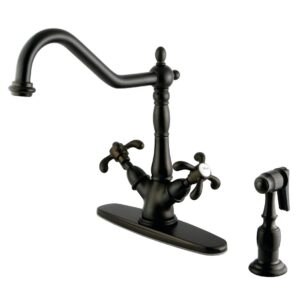 kingston brass ks1235txbs french country mono deck mount kitchen faucet with brass sprayer, 8-1/2-inch, oil rubbed bronze