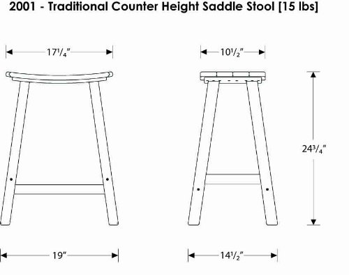 POLYWOOD 2001-BL Traditional 24" Saddle Bar Stool, Black