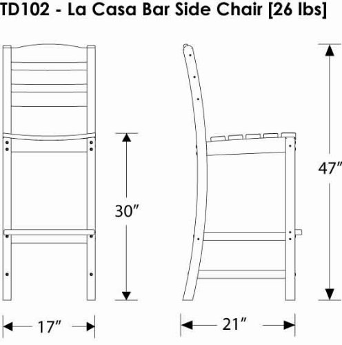 POLYWOOD TD102GY La Casa Café Bar Side Chair, Slate Grey