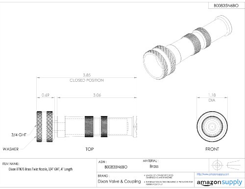 Dixon BTN75 Brass Twist Nozzle, 3/4" GHT, 4" Length